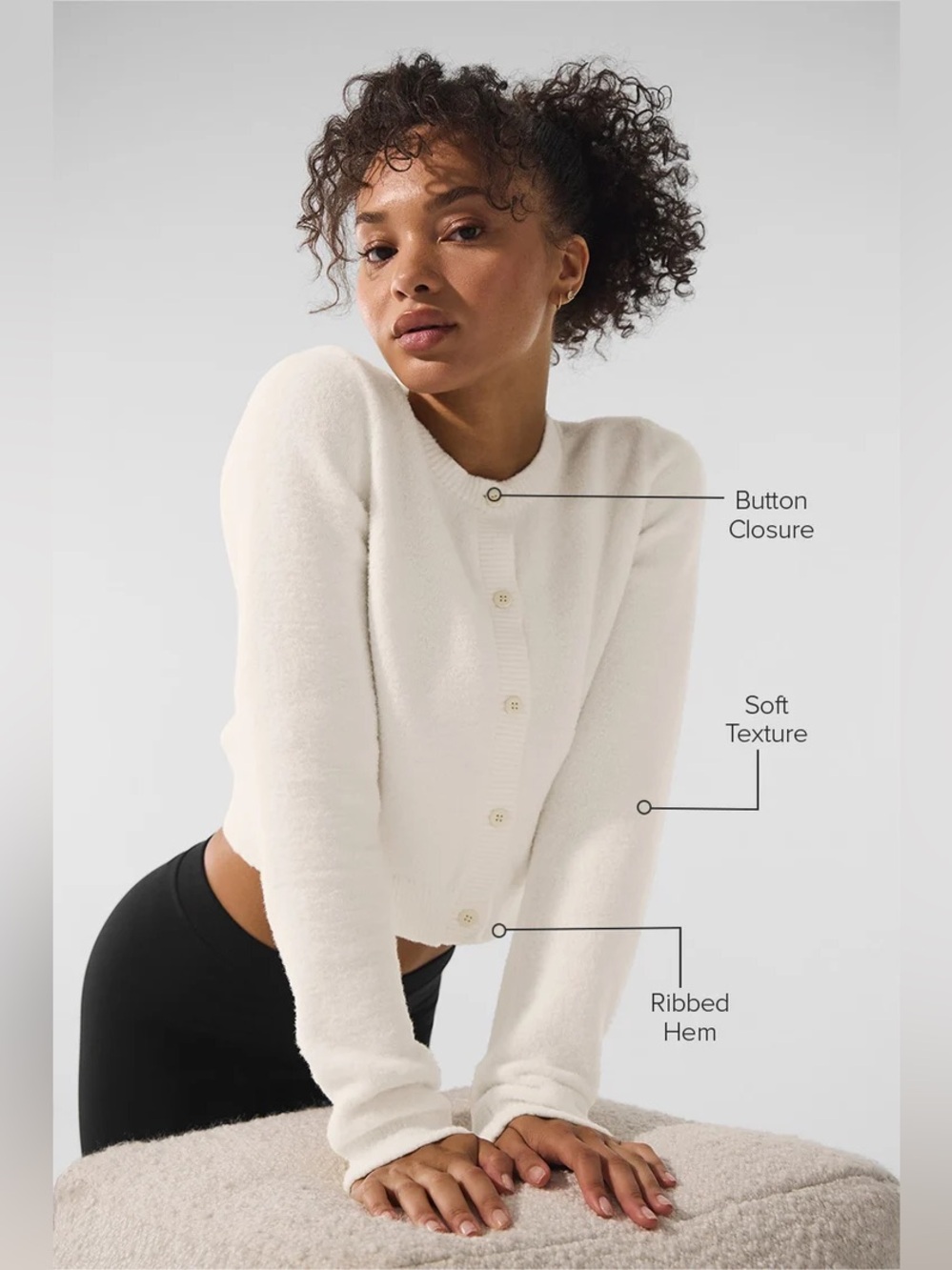 ALO Snuggle Up Sweater Cropped Cardigan in Ivory - XXS - Picture 9 of 9